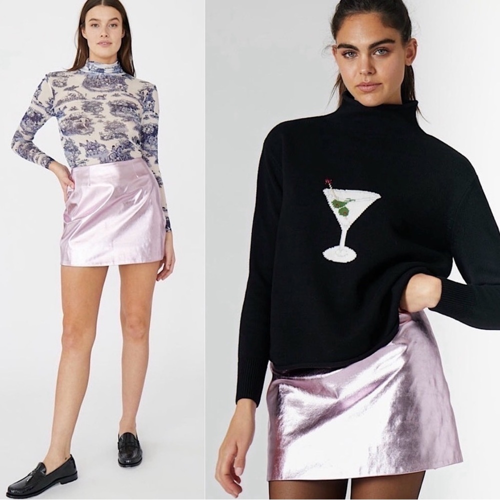 Rachel Antonoff Metallic Pink Richard Mini Skirt